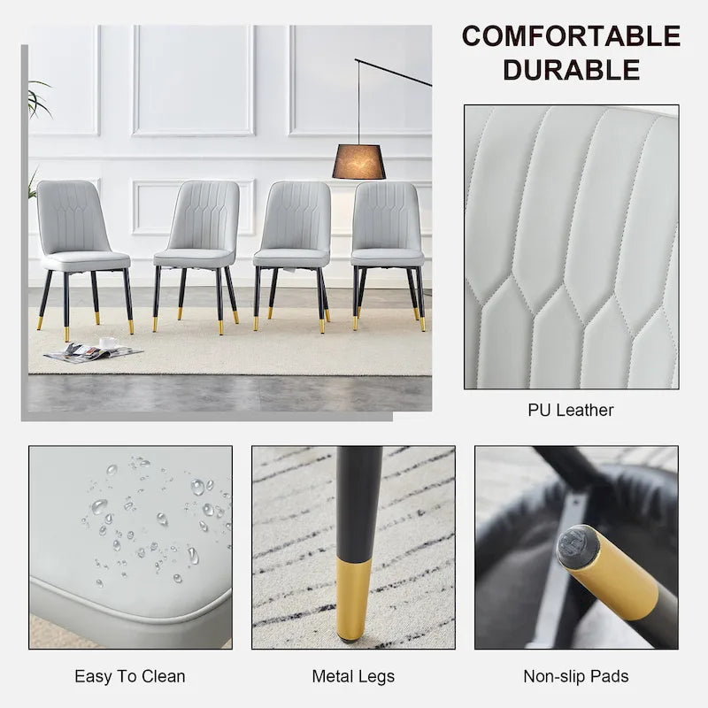 Modern Set of 4 Dining Chairs with Faux Leather Cushioned Backrest Seat Metal Legs, for Dining Room Living Room and Bedroom