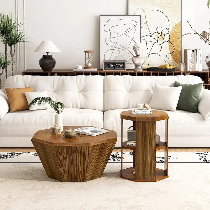 31.5 Octagonal Rubber wood Coffee Tables (Set of 2 Pieces)