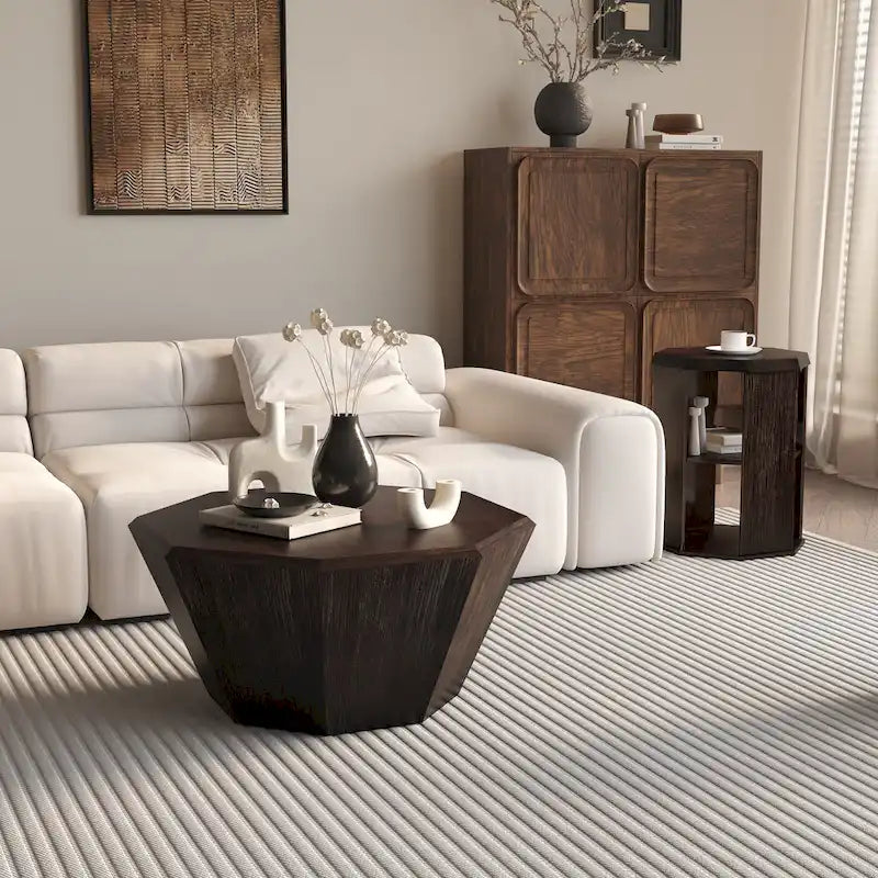 31.5 Octagonal Rubber wood Coffee Tables (Set of 2 Pieces)