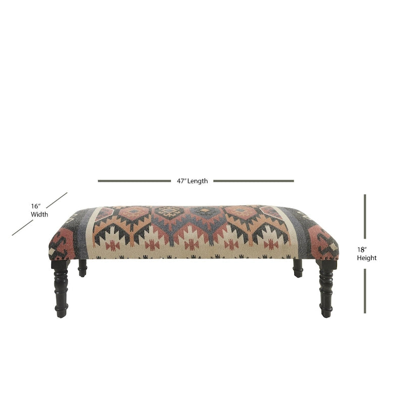 47 Multicolored Southwestern Style Rectangular Bench