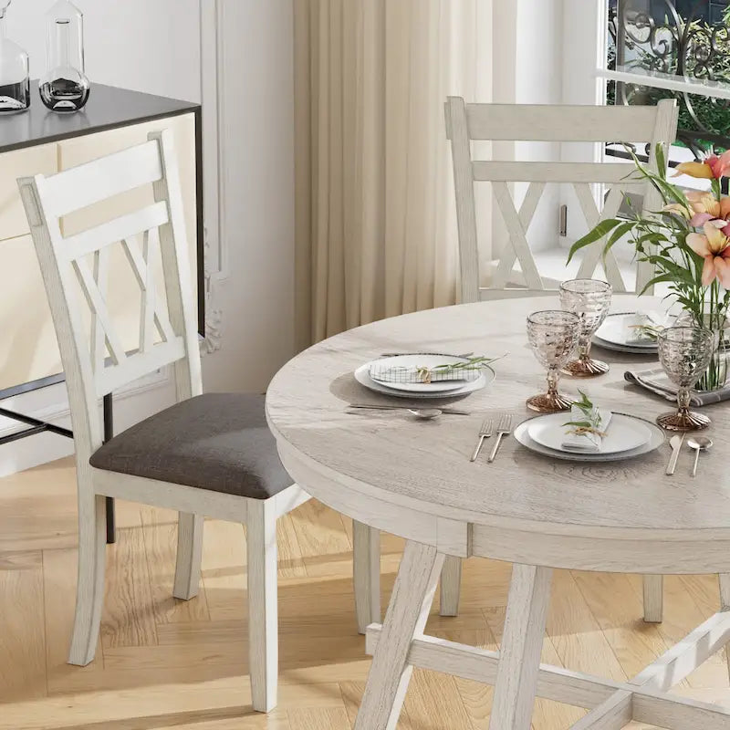 VECELO Solid Wood Dining Chairs with Linen Fabric SeatingKitchen Chairs Set of 2/4/6