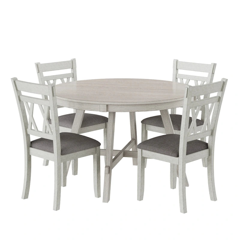 VECELO Solid Wood Dining Chairs with Linen Fabric SeatingKitchen Chairs Set of 2/4/6