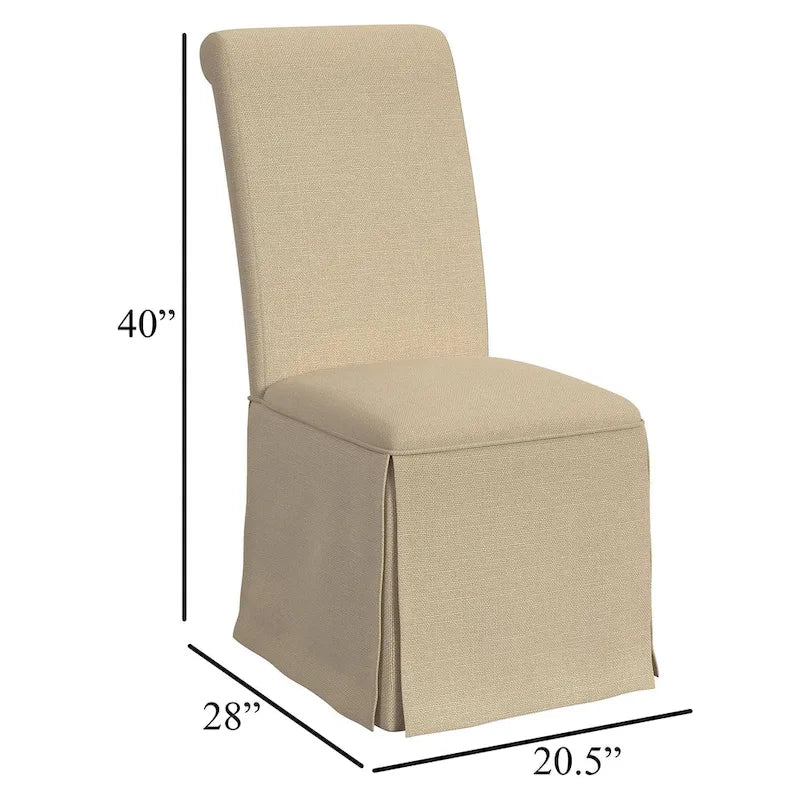 Shaw Dining Chair Set of 2, Tall Rolled Back and Skirted Base, Beige