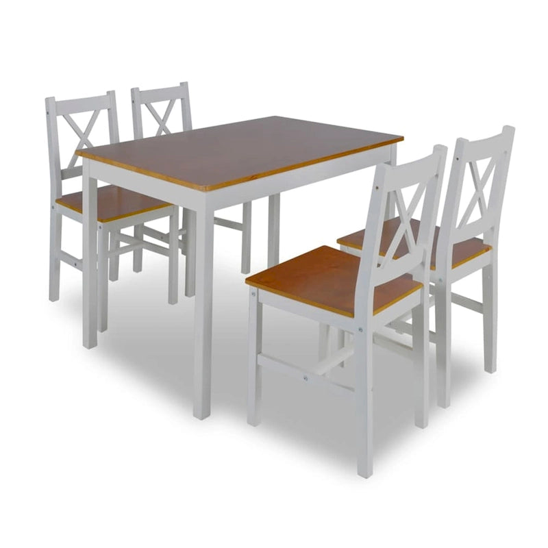 5pc Dining Table Set, 43 Inch Rectangular, 4 Chairs, Brown White Wood