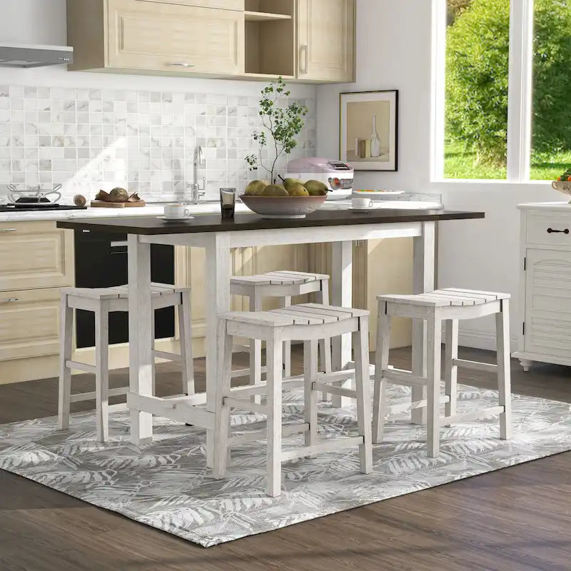Tarala Farmhouse Wood 5-Piece Counter Height Table and Stool Set by Furniture of America