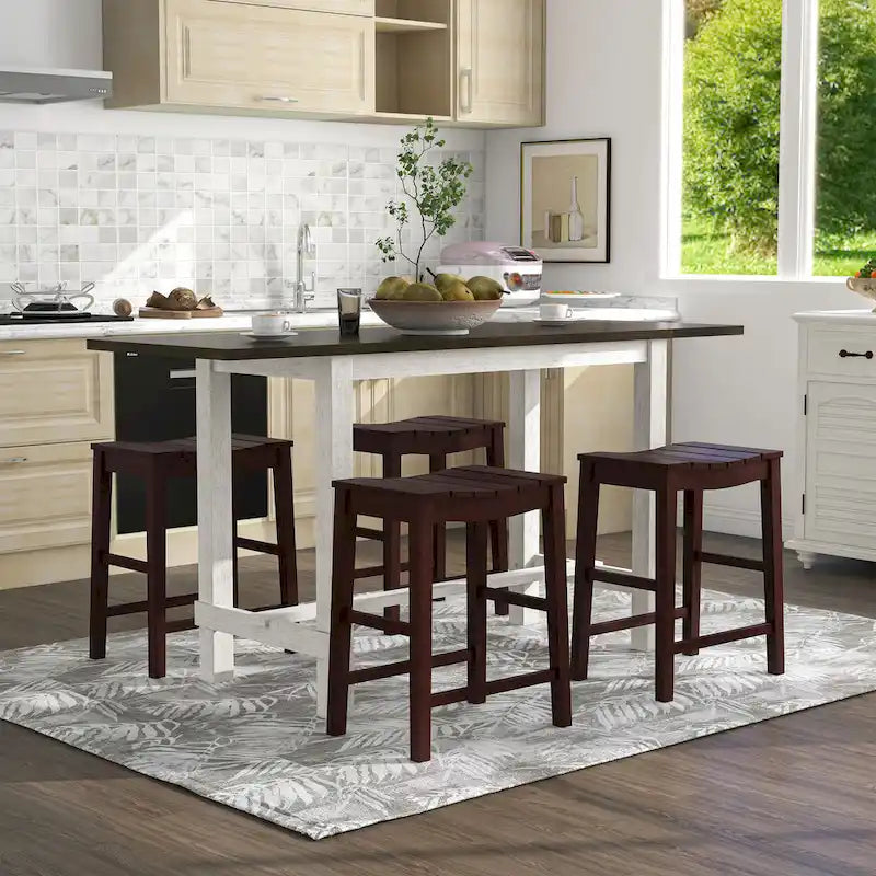 Tarala Farmhouse Wood 5-Piece Counter Height Table and Stool Set by Furniture of America