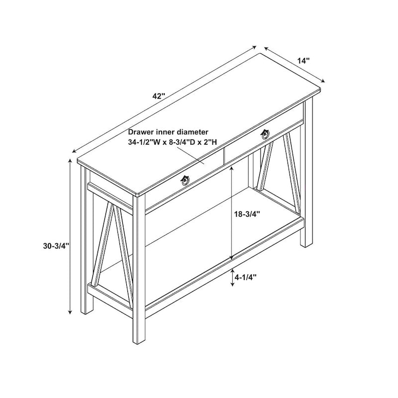 Antique Tobacco Console Table with Drawer - 42 Inch