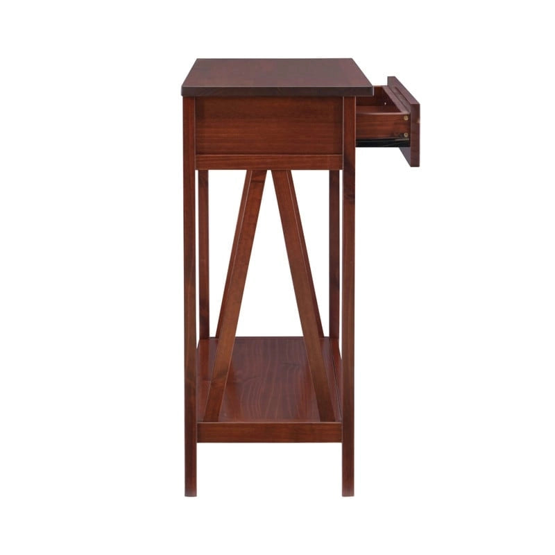 Antique Tobacco Console Table with Drawer - 42 Inch