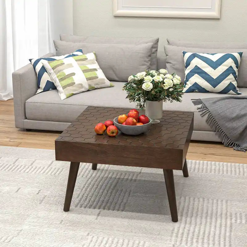 COSIEST Rustic Solid Wood Square Coffee Table for Living Room - 24W x 24L x 15.3H