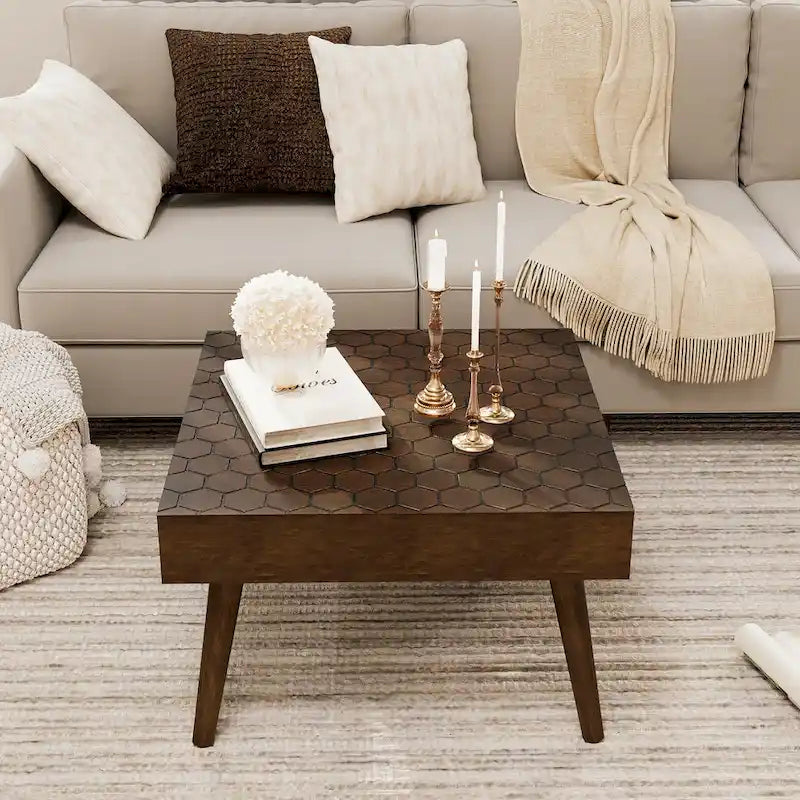 COSIEST Rustic Solid Wood Square Coffee Table for Living Room - 24W x 24L x 15.3H