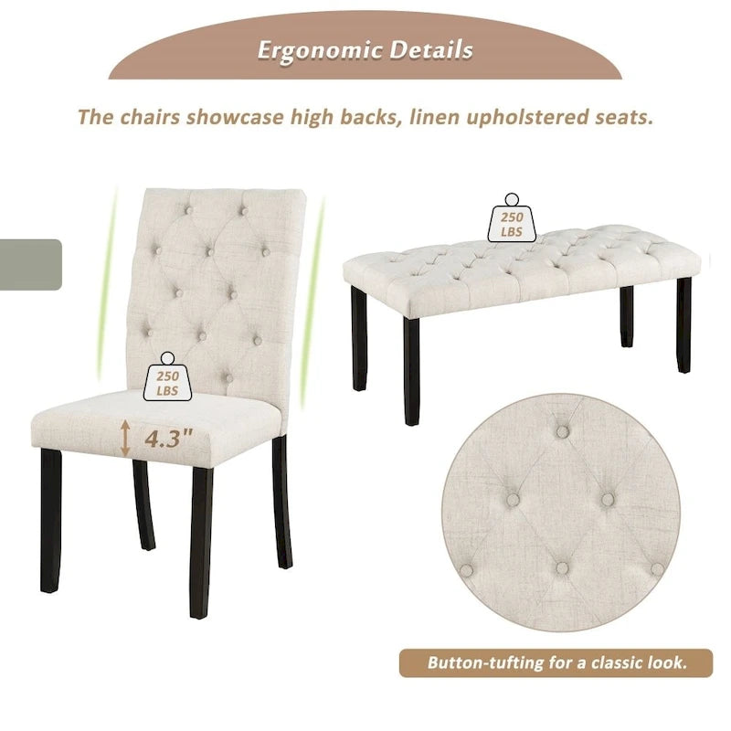 6-Piece Farmhouse Dining Table Set