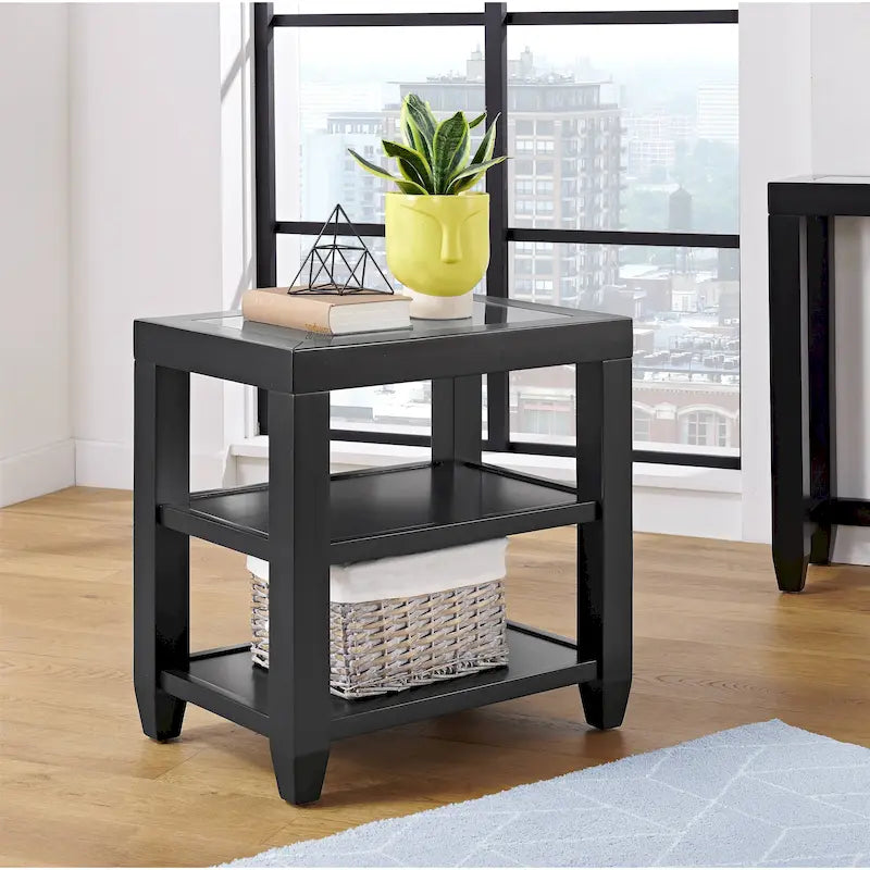 Cordero Wood and Glass Top 16-Inch Wide Chairside End Table with Shelf Storage