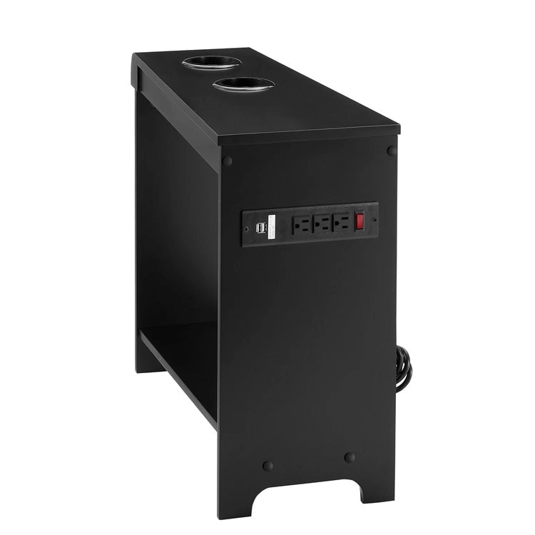 Narrow End Table with Charging Station - Side Table Nightstand with Storage, 2 Power Outlets & 2 USB Ports