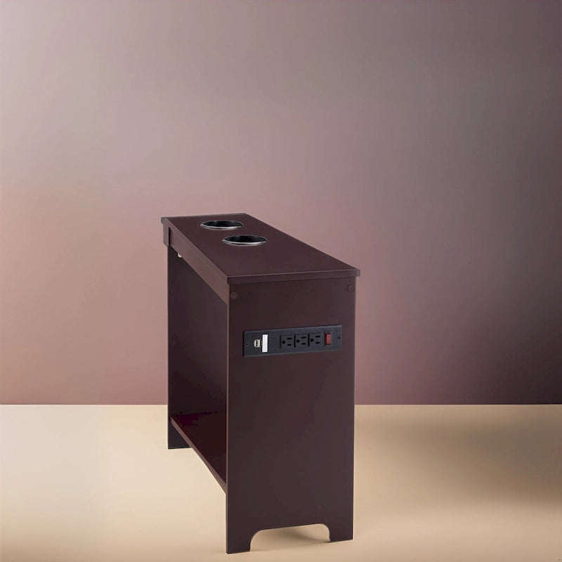 Narrow End Table with Charging Station - Side Table Nightstand with Storage, 2 Power Outlets & 2 USB Ports