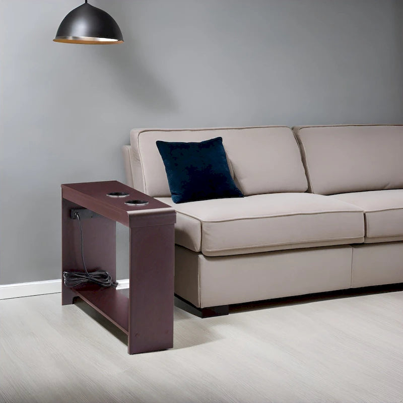 Narrow End Table with Charging Station - Side Table Nightstand with Storage, 2 Power Outlets & 2 USB Ports