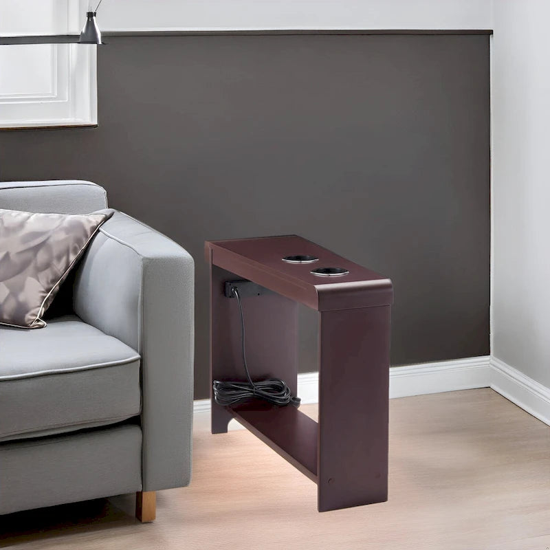 Narrow End Table with Charging Station - Side Table Nightstand with Storage, 2 Power Outlets & 2 USB Ports