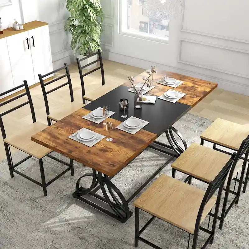 Moasis Farmhouse Rectangular Wood and Metal Dining Table for 6-8 People
