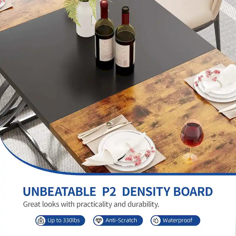 Moasis Farmhouse Rectangular Wood and Metal Dining Table for 6-8 People