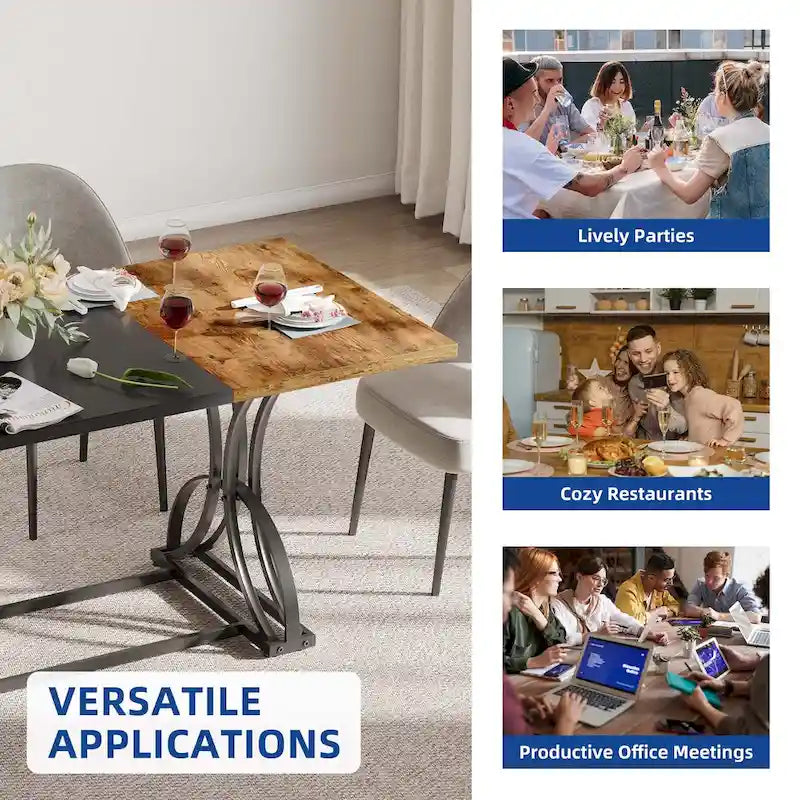 Moasis Farmhouse Rectangular Wood and Metal Dining Table for 6-8 People