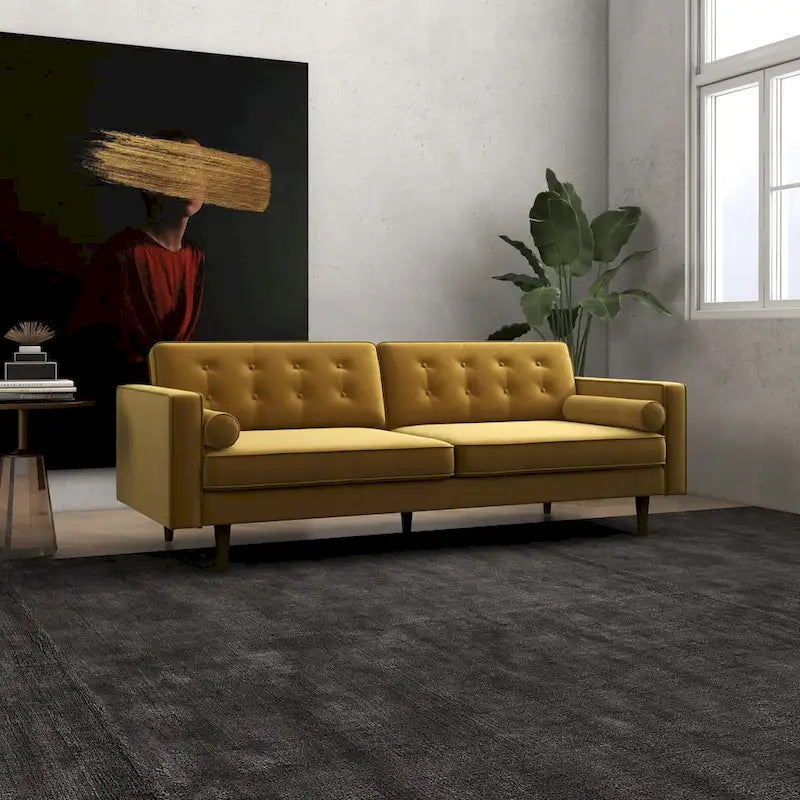 Clayton Mid Century Modern Furniture Style Velvet Living Room Gold Couch