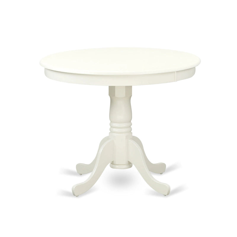 East West Furniture Dining Table Set- A Round Kitchen Table and White Faux Leather Parson Chairs, Linen White (Pieces Options)