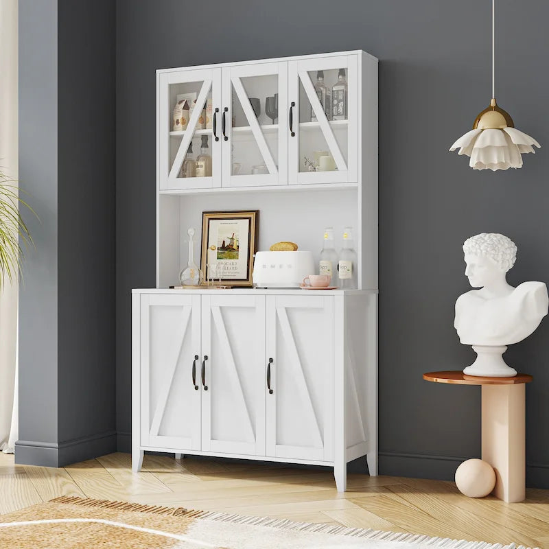Large Kitchen Pantry Storage Cabinet with Glass Doors