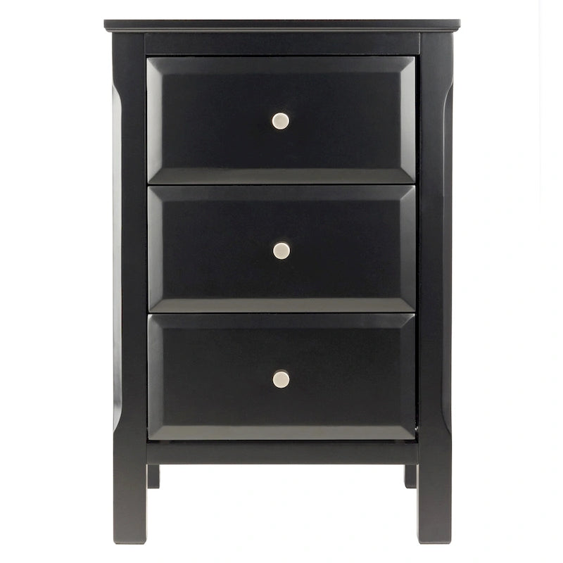 Black Wooden Nightstand Accent Table with 3 Spacious Storage Drawers - 15.75L x 15.75W x 23.63H