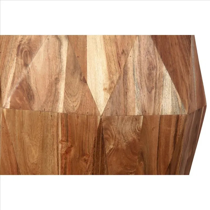 21.5 Inch Faceted Handcrafted Mango Wood Side End Table with Octagonal Top, Natural Brown - 16L x 16W x 21.5H