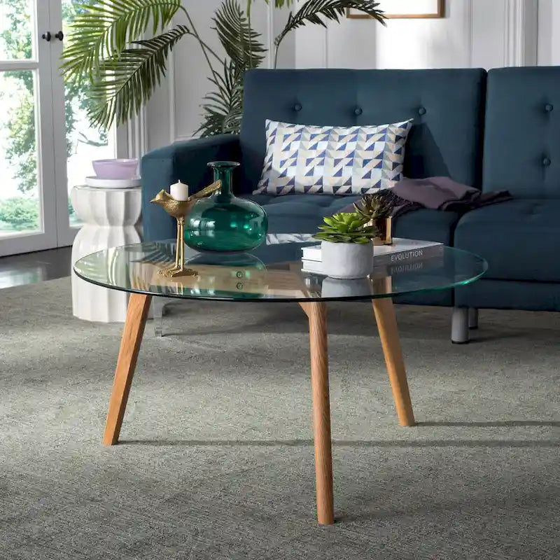 SAFAVIEH Rachelle Mid-Century Round Glass Coffee Table - 35.4 x 35.4 x 17.7 - 35Wx35Dx18H