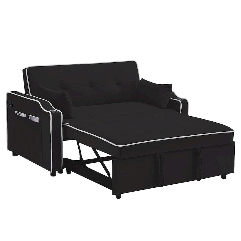 3 in 1 Convertible Sleeper Sofa Bed, Modern Velvet Loveseat Lounge Sofa with Pull-Out Bed