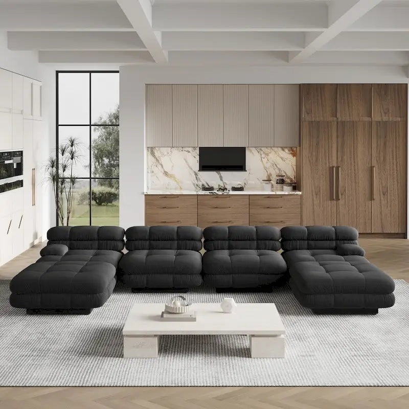 146 Convertible Modular Sectional Sofa, U-Shaped Luxury Modern 6-Seat Couch Sectional with Chaise Ottomans for Living Room