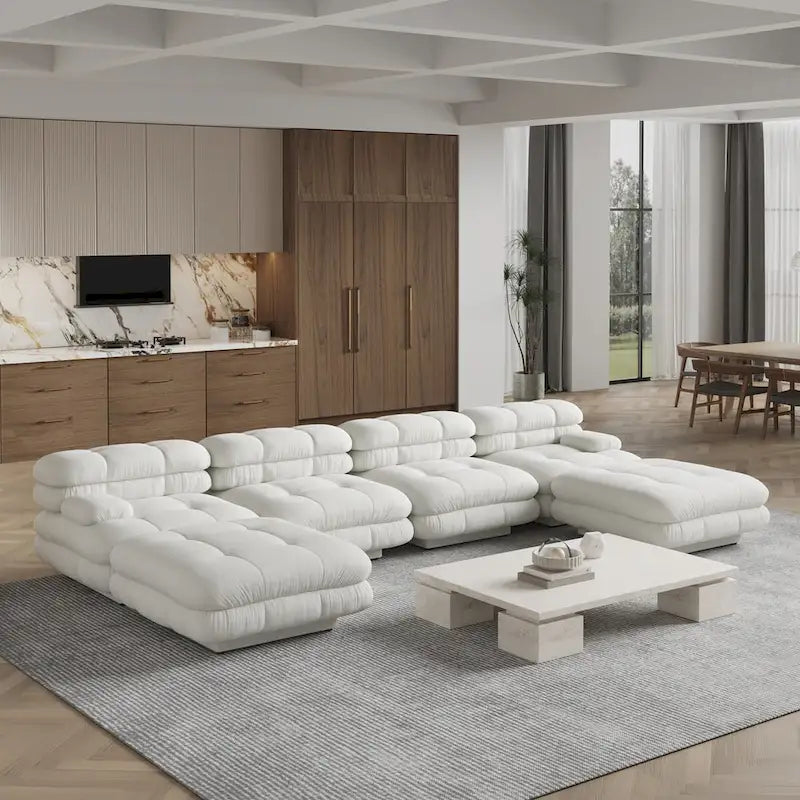 146 Convertible Modular Sectional Sofa, U-Shaped Luxury Modern 6-Seat Couch Sectional with Chaise Ottomans for Living Room
