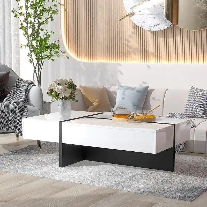 Modern Simple Rectangle Coffee Table Living Room Furniture, High Gloss Surface Cocktail Table, Center Table for Sofa