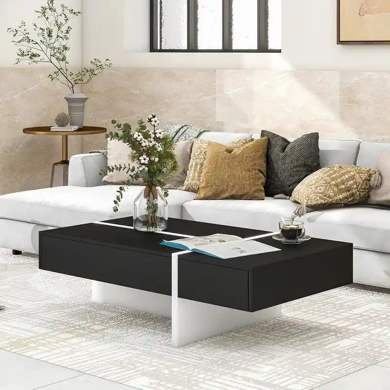 Modern Simple Rectangle Coffee Table Living Room Furniture, High Gloss Surface Cocktail Table, Center Table for Sofa