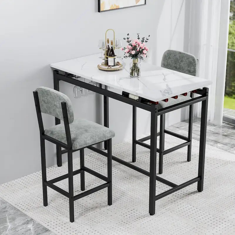 Kitchen Table Set, Dining Table and Chairs for 2, 3 Piece Table Set with 2 Chairs, Bar Set for Small Spaces, Breakfast, Pub