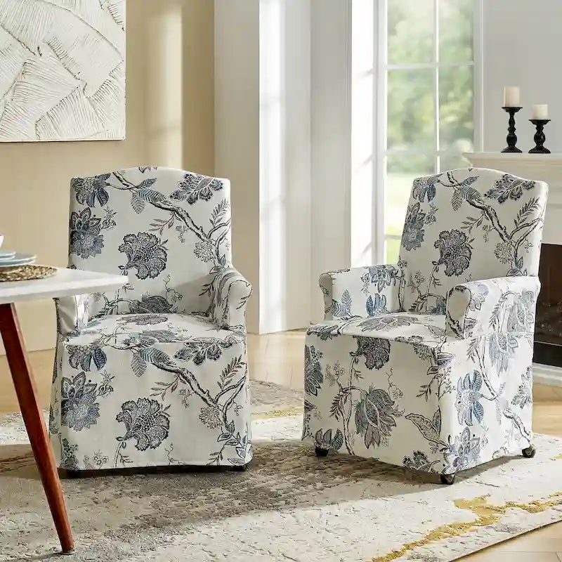 Alethea Upholstered Slipcover Arm Dining Chair with Soild Wood Legs Set of 2 by HULALA HOME