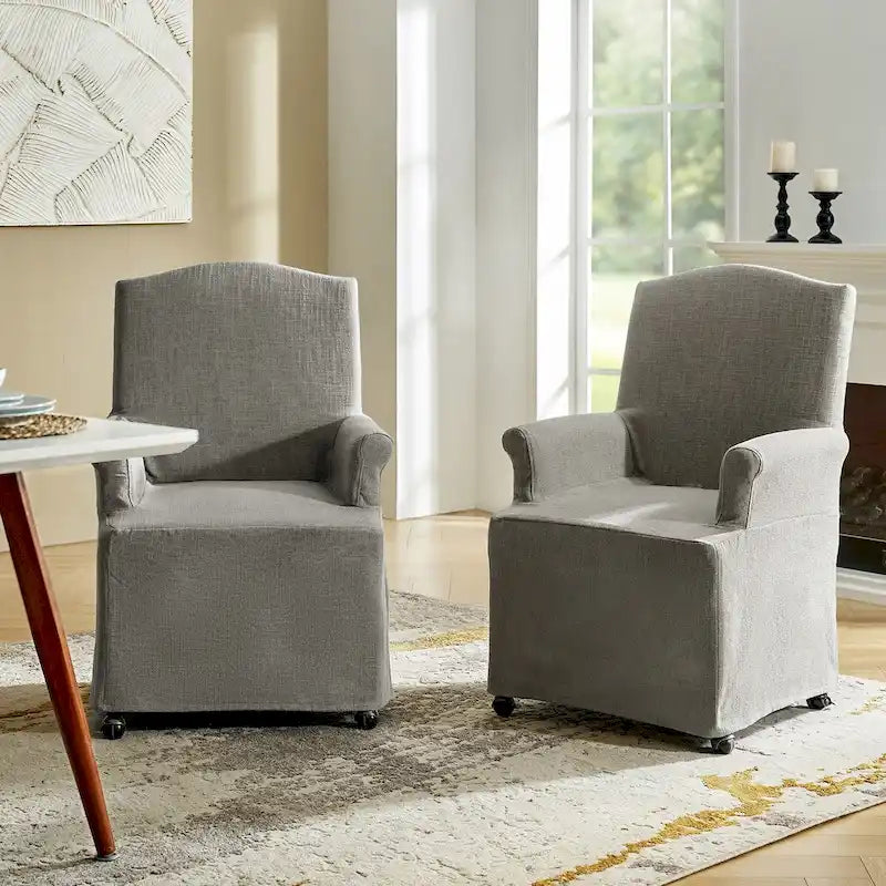 Alethea Upholstered Slipcover Arm Dining Chair with Soild Wood Legs Set of 2 by HULALA HOME