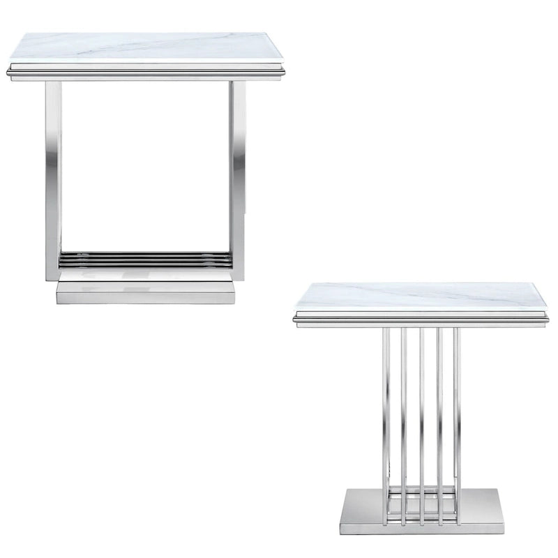 Luxurious Silver and Glass End Table with 24 inch Square Top and Stainless Steel Base