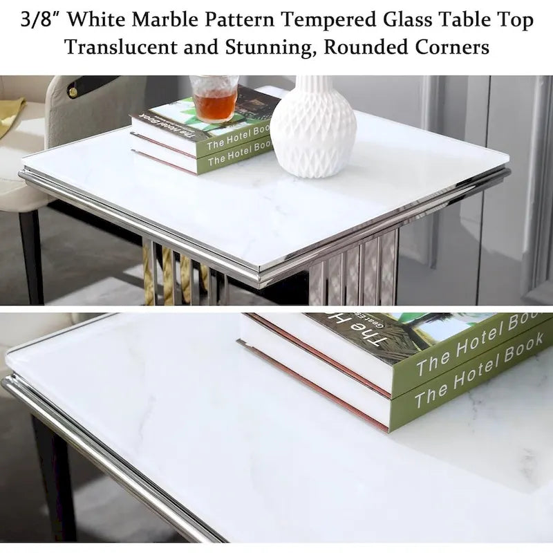 Luxurious Silver and Glass End Table with 24 inch Square Top and Stainless Steel Base