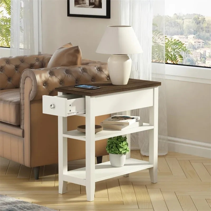 Narrow End Table with Drawer and Shelf - 11.22D x 23.62W x 24.02H