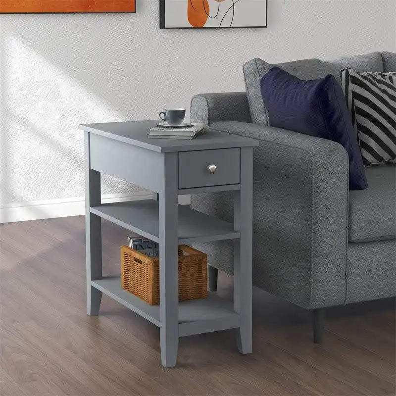 Narrow End Table with Drawer and Shelf - 11.22D x 23.62W x 24.02H