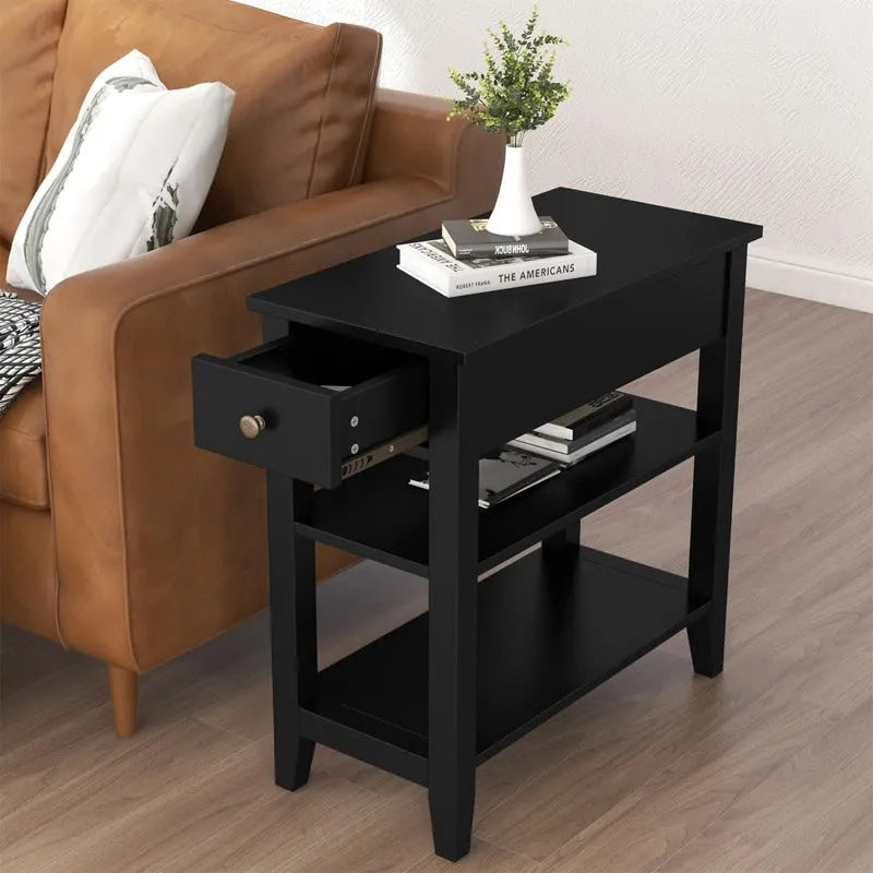 Narrow End Table with Drawer and Shelf - 11.22D x 23.62W x 24.02H