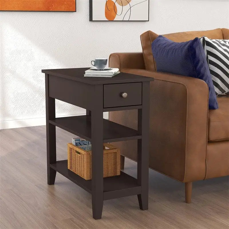 Narrow End Table with Drawer and Shelf - 11.22D x 23.62W x 24.02H