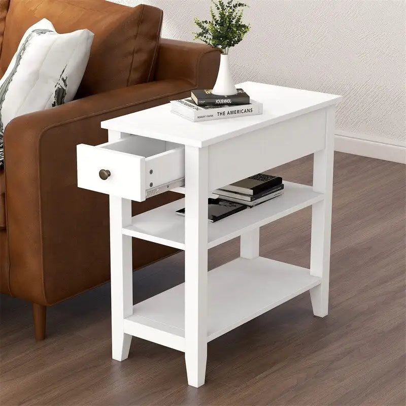 Narrow End Table with Drawer and Shelf - 11.22D x 23.62W x 24.02H