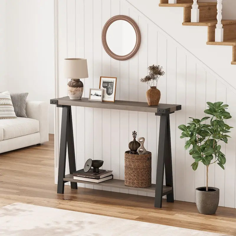 2-Tier Sofa Table, Entryway Table with Storage Shelf