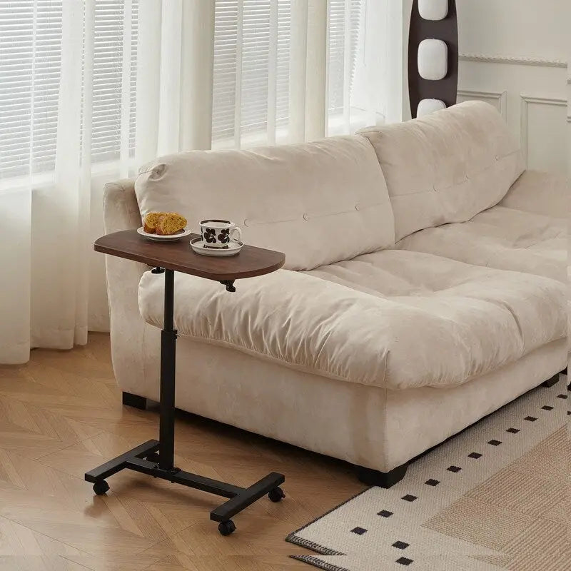 Mieres C-Shaped End Table, Couch Table with Metal Frame and Height Adjustable Mobile 360 Degree Flip Swivel Table