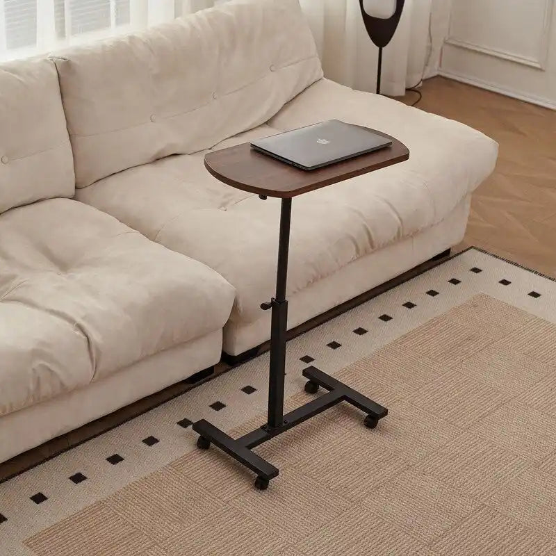Mieres C-Shaped End Table, Couch Table with Metal Frame and Height Adjustable Mobile 360 Degree Flip Swivel Table