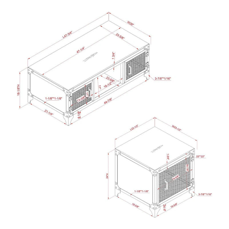Conner Rustic Dark Walnut Steel 2-Piece Storage Coffee and End Table Set by Furniture of America