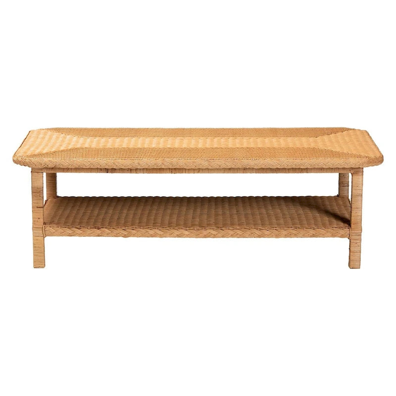 Braided Rattan Coffee Table - Light Honey - Rectangular