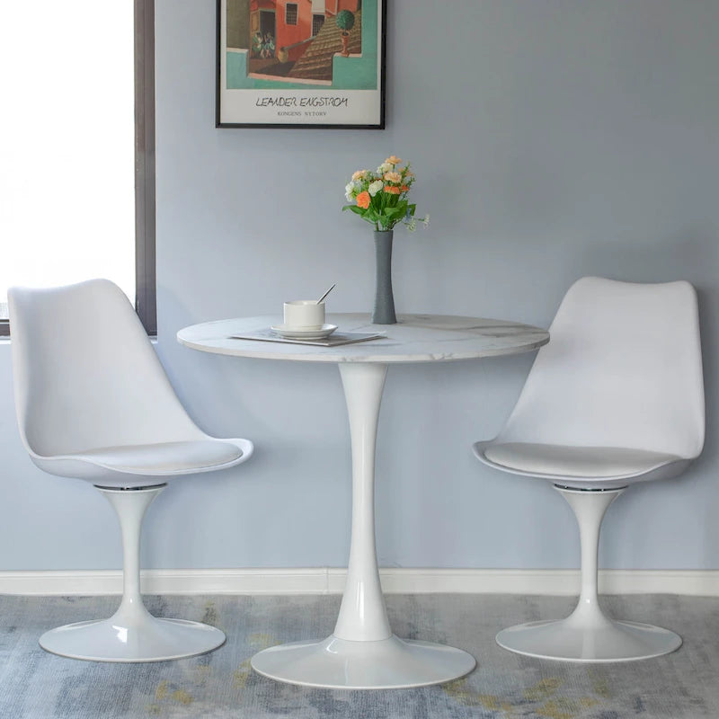 Mid-Century Modern Swivel Tulip Side Chair with Comfortable Cushioned Seat, White Polypropylene Accent Side Chair